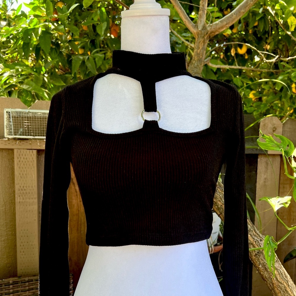 Long-sleeve ribbed crop top